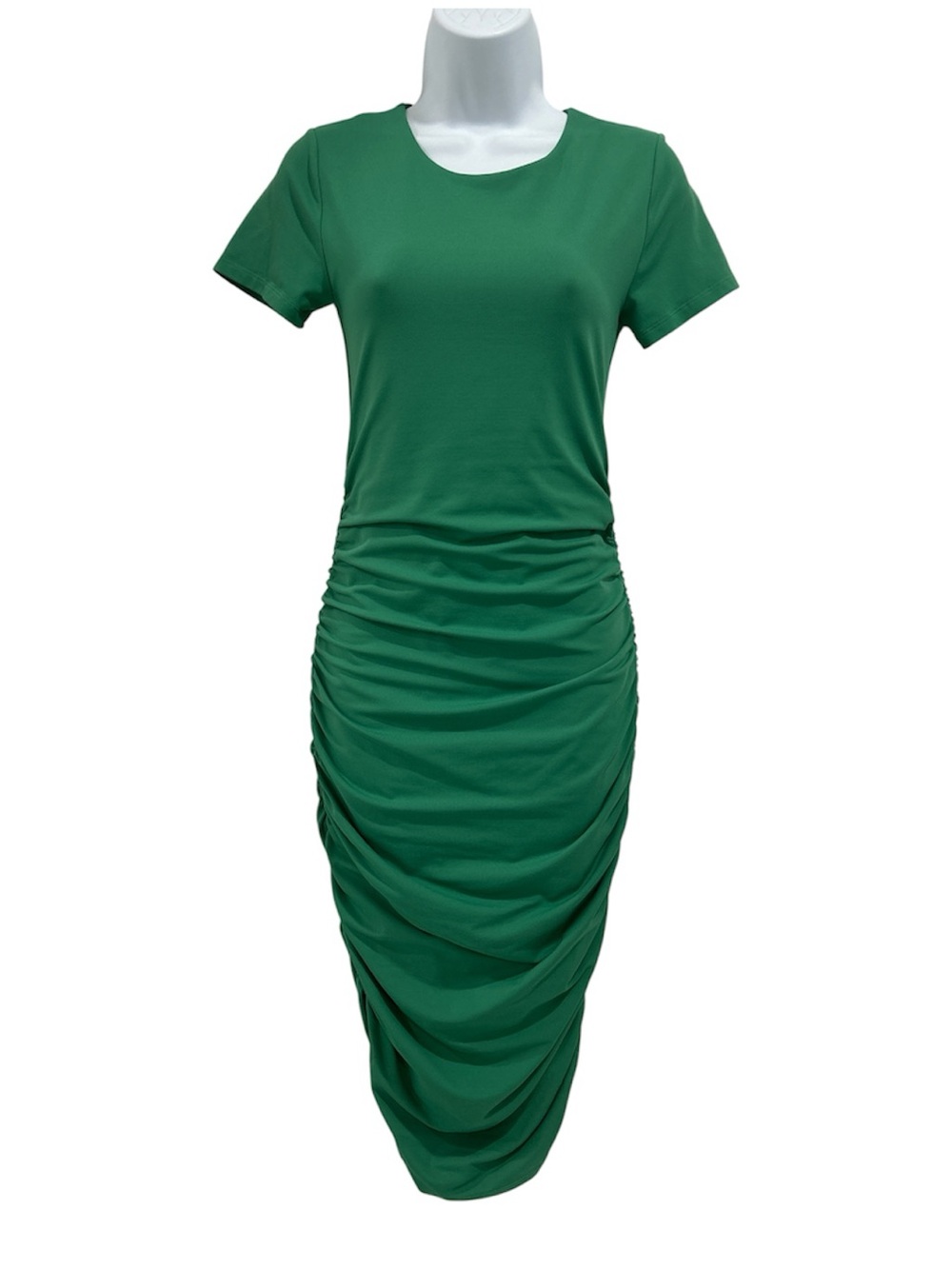 Aritzia Babaton Contour Ruched Bodycon Short Sleeve Midi Dress in Green - Medium
